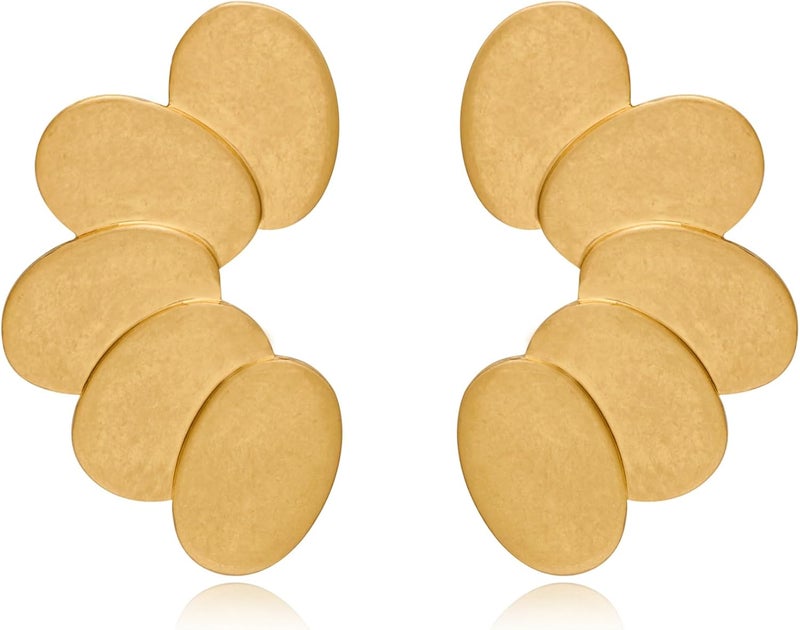 FAUTHENTICUTE Chunky Gold Statement Earrings For Women Gold Plated Sectored Flower Leaf Shell Angel Wing Earrings Large Stud Earrings Hypoallergenic Earrings - Image 1
